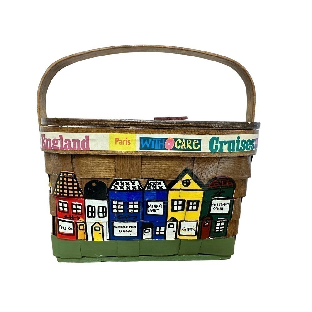 VTG Caro Nan Signed Wooden Basket Box Purse Minna Hart Store Illinois 1960s